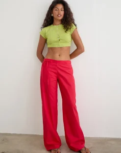 Brun Trouser with Tie in Poplin Scarlet Red