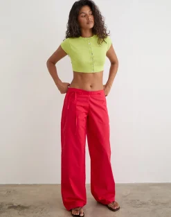 Brun Trouser with Tie in Poplin Scarlet Red