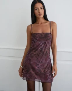 Bublik Mini Dress in Mesh Blurry Floral Burgundy