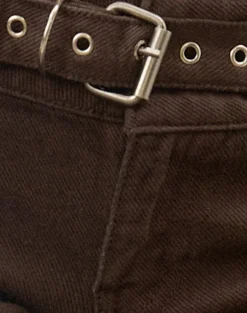 Buckle Flare Trouser in Dark Brown