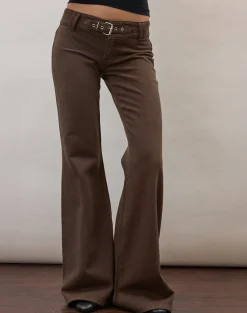 Buckle Flare Trouser in Dark Brown