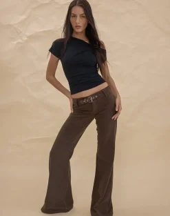 Buckle Flare Trouser in Dark Brown