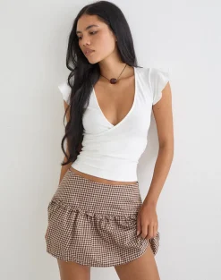 Buffya Mini Skirt in Mini Gingham Brown