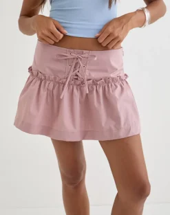 Buffy Mini Skirt with Eyelets in Poplin Dusty Rose