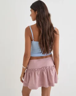Buffy Mini Skirt with Eyelets in Poplin Dusty Rose