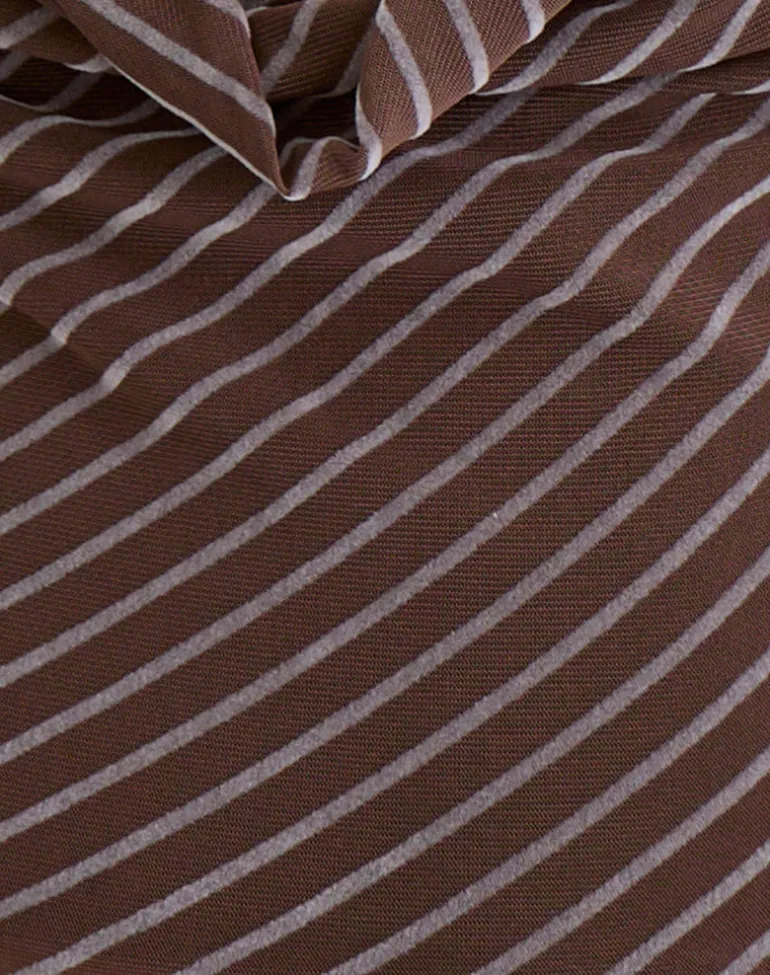 Bujou Cowl Top in Diagonal Stripe Flocked Brown and Cream