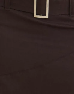 Cabot Midi Skirt with Belt in Cotton Twill Bitter Chocolate