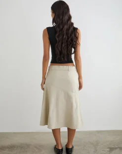 Cabot Midi Skirt with Belt in Cotton Twill Latte
