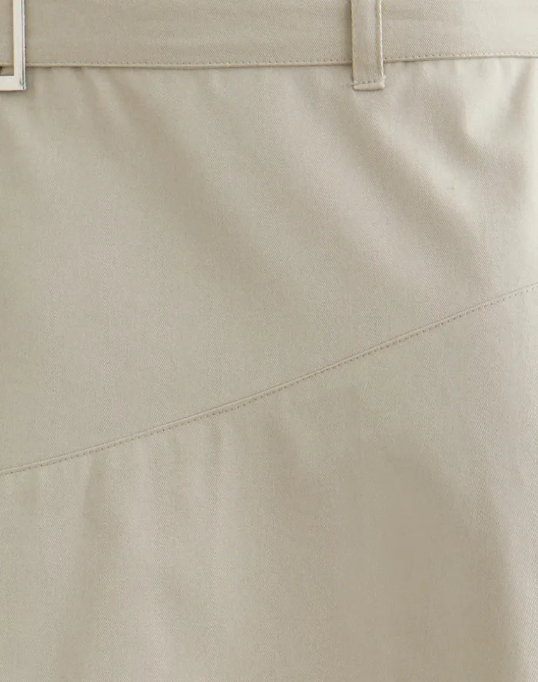 Cabot Midi Skirt with Belt in Cotton Twill Latte