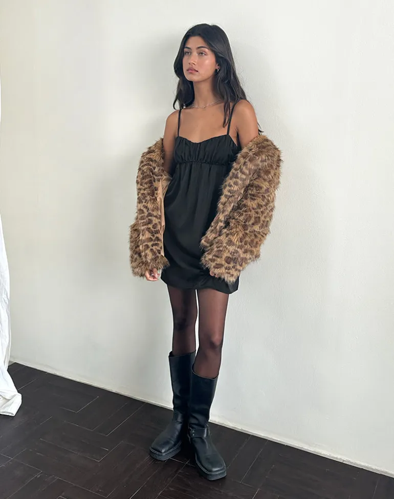 Cadenza Square Neck Slip Mini Dress in Black
