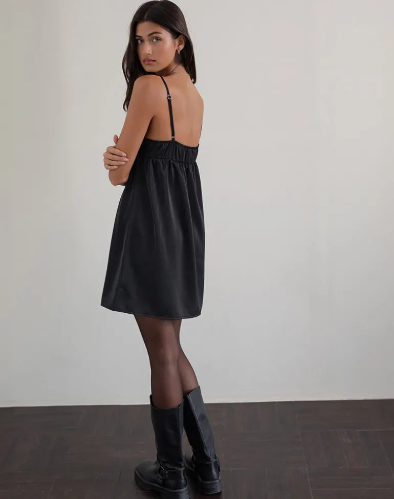 Cadenza Square Neck Slip Mini Dress in Black