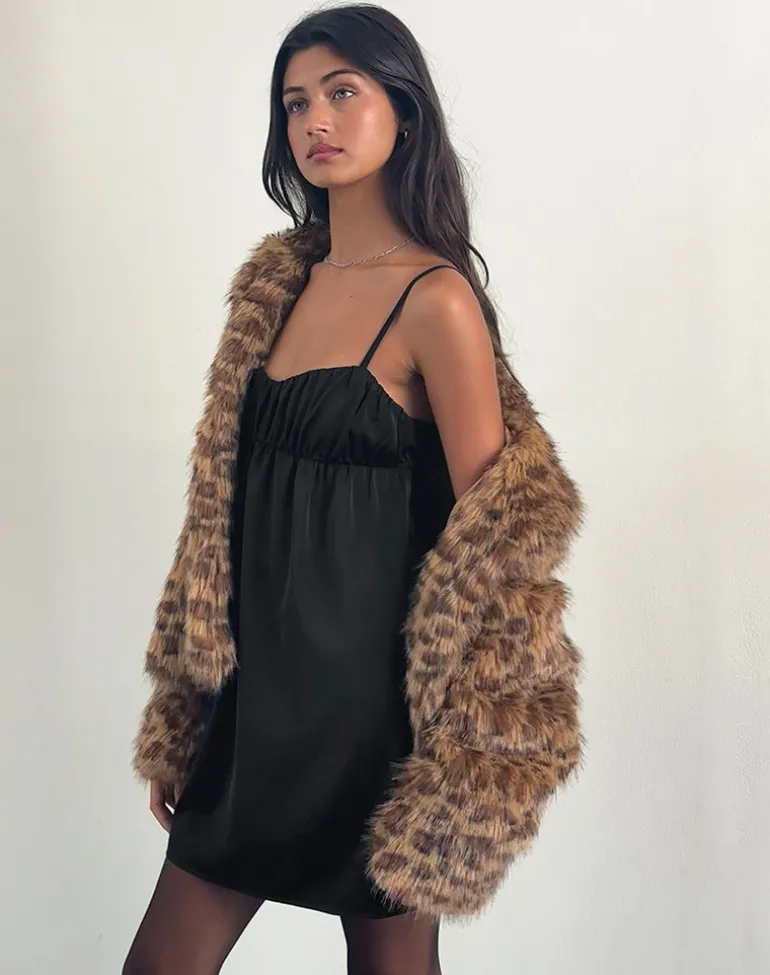 Cadenza Square Neck Slip Mini Dress in Black