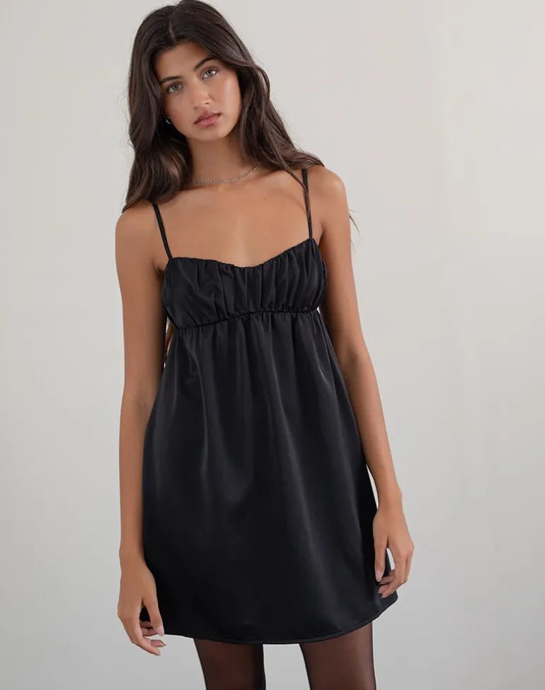 Cadenza Square Neck Slip Mini Dress in Black