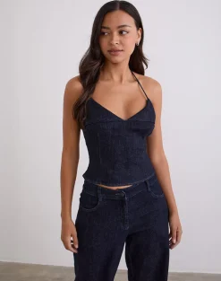Caira Chambray Halter Top in Indigo