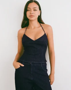 Caira Chambray Halter Top in Indigo