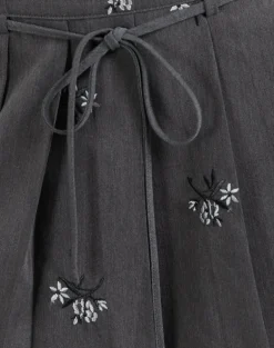 Calina Skirt in Floral Embroidery Tailoring Charcoal