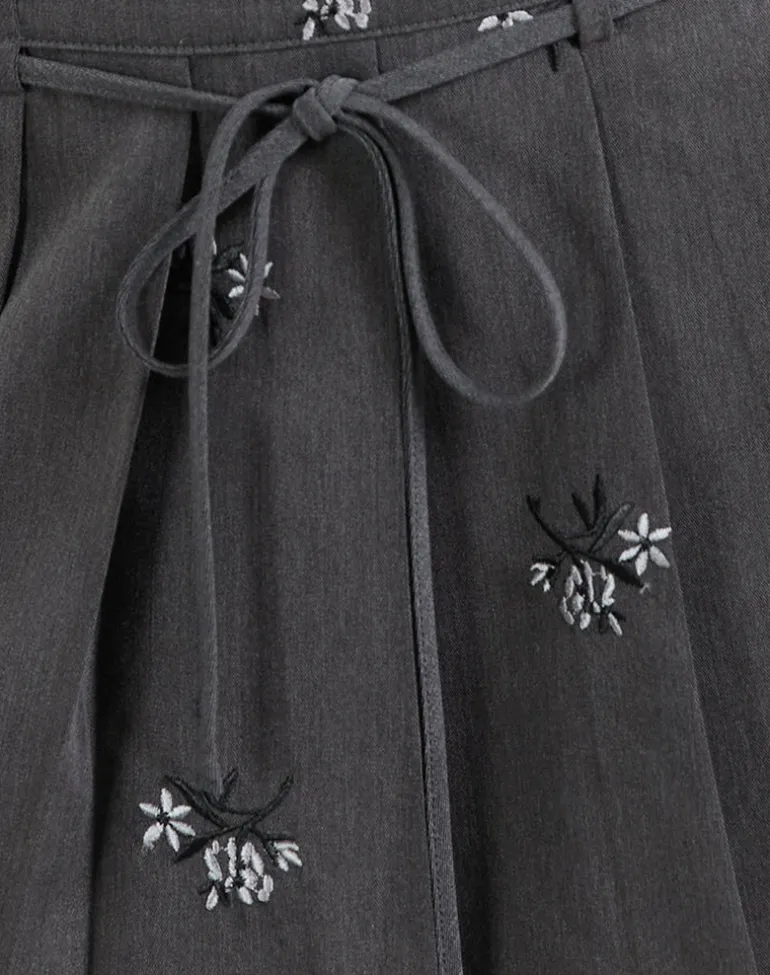 Calina Skirt in Floral Embroidery Tailoring Charcoal