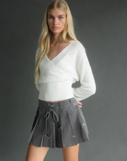 Calina Skirt in Floral Embroidery Tailoring Charcoal