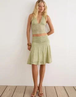 Calora Top in Stretch Lace Sage with Pearl Button