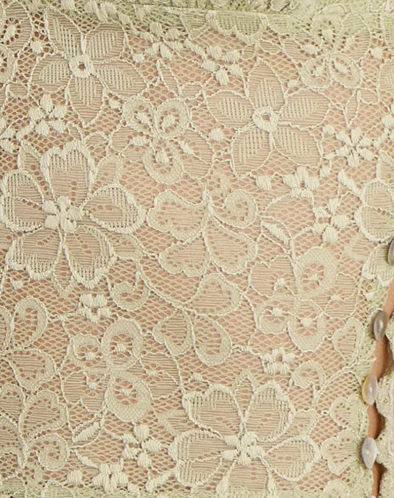 Calora Top in Stretch Lace Sage with Pearl Button
