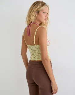 Calya Cami Top in Double Layer Sequin Lace Lime and Pink