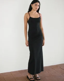 Cantana Maxi Dress in Black with Red Rosette