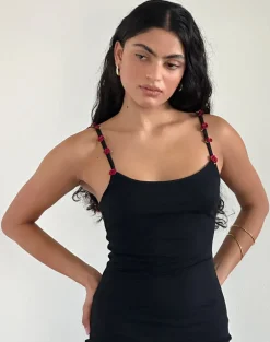 Cantana Maxi Dress in Black with Red Rosette