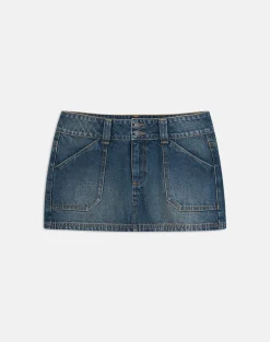 Cargo Denim Mini Skirt in Dirty Green