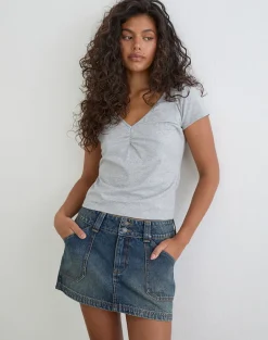 Cargo Denim Mini Skirt in Dirty Green
