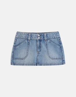 Cargo Denim Mini Skirt in Vintage Blue Wash