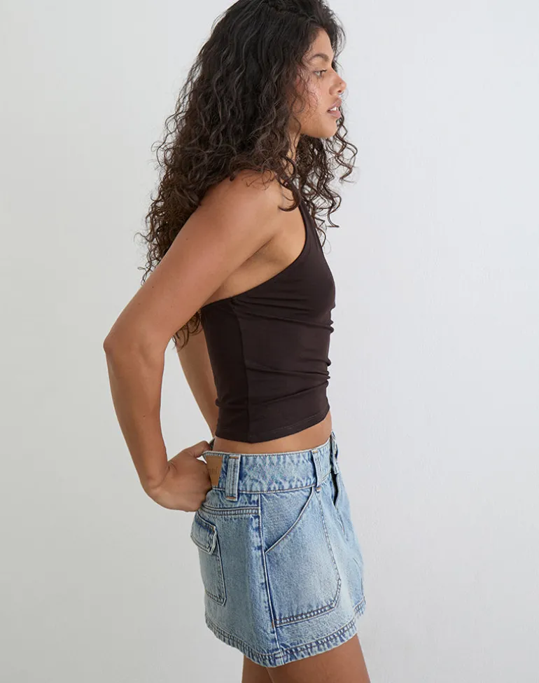 Cargo Denim Mini Skirt in Vintage Blue Wash
