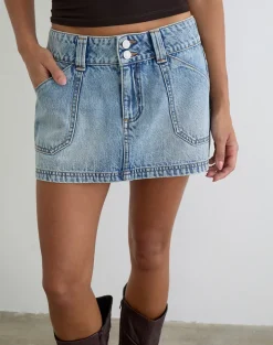 Cargo Denim Mini Skirt in Vintage Blue Wash