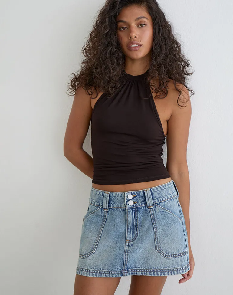 Cargo Denim Mini Skirt in Vintage Blue Wash