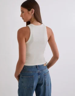 Cariter Racer Vest Top in Ribbed Off White