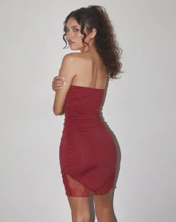 Carlie Bandeau Mini Dress in Dark Cherry