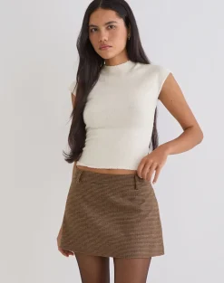 Carlin Mini Skirt in Tailoring Brown Houndstooth