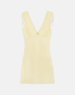 Carmila Gathered Mini Dress in Jersey Lemon