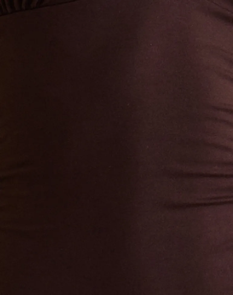 Carmila Gathered Mini Dress in Jersey Bitter Chocolate