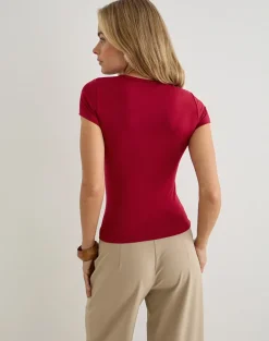 Cash High V Neck Top in Adrenaline Red