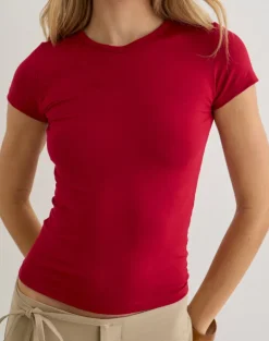 Cash High V Neck Top in Adrenaline Red