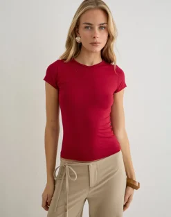 Cash High V Neck Top in Adrenaline Red