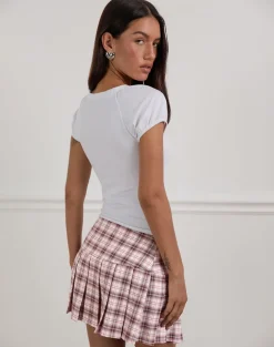 Casini Mini Pleated Micro Skirt in Pink Check