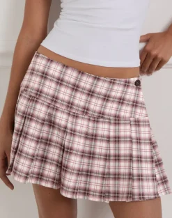 Casini Mini Pleated Micro Skirt in Pink Check