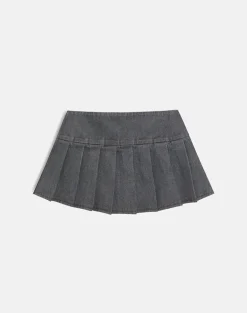 Casna Pleated Mini Skirt in Denim Grey Wash