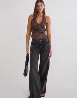 Casoya Top in Chiffon Royal Paisley Burgundy