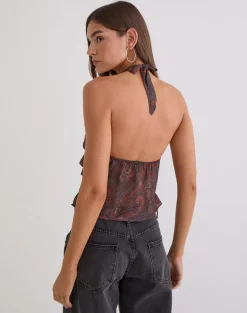 Casoya Top in Chiffon Royal Paisley Burgundy