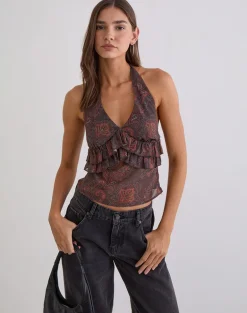 Casoya Top in Chiffon Royal Paisley Burgundy