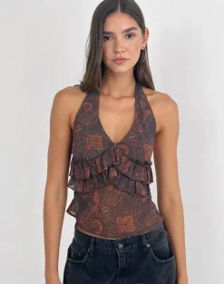 Casoya Top in Chiffon Royal Paisley Burgundy