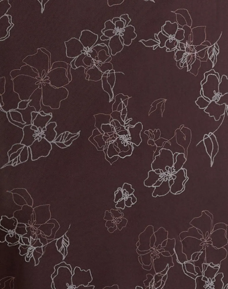 Catrin Midi Dress in Doodle Flower Flock Brown