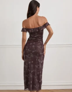 Catrin Midi Dress in Doodle Flower Flock Brown